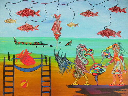 Picnic on the beach di Serge Lecomte, Pittura in vendita su Singulart