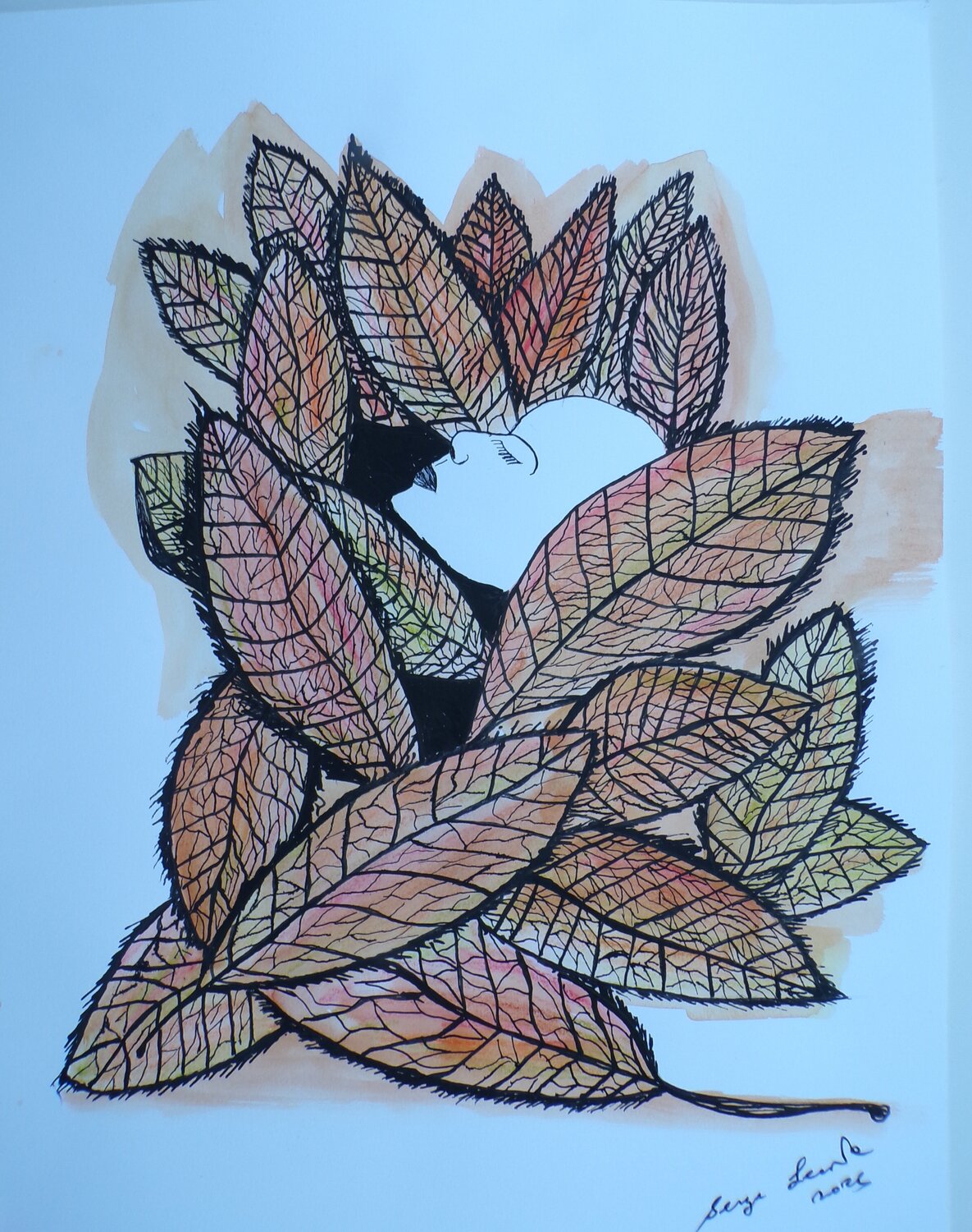 Feuilles mortes Serge Lecomte Drawing for sale
