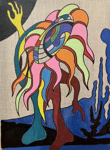 Le lutin et le tournesol enchanté van Guillaume Maes, Schilderij te koop op Singulart