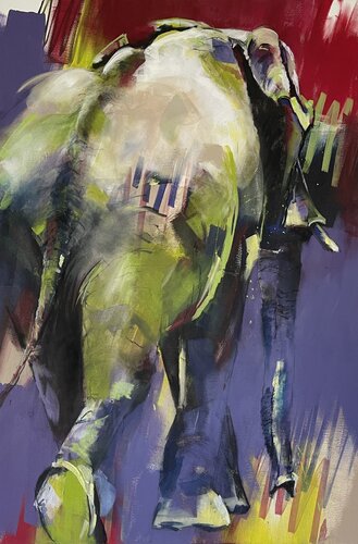 jumbo - abstrakter Elefant in Acryl, expressiv und farbig par Silvia Lehmann, Peinture en vente sur Singulart