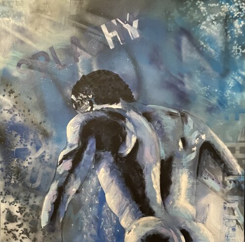 splashy - sexy Mann aus dem Wasser de Silvia Lehmann, Pintura a la venta en Singulart