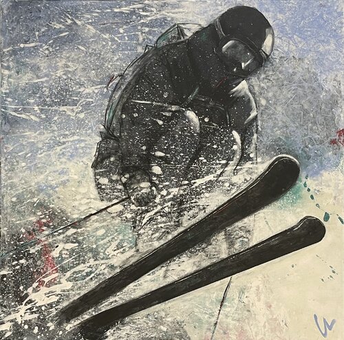 fraction of happiness - Skifahrer de Silvia Lehmann, Pintura a la venta en Singulart