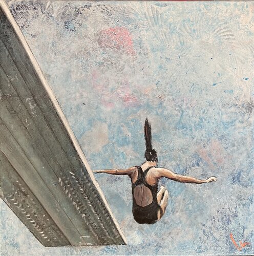 Zwischen Absprung und Ankommen - Turmspringerin de Silvia Lehmann, Pintura a la venta en Singulart