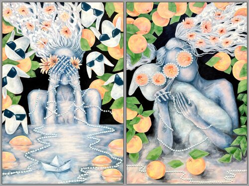 Dialogue with Kadishman — Diptych ( Part I + Part II) van Oksana Alekhina, Schilderij te koop op Singulart