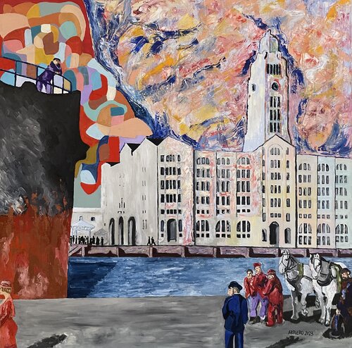“Tiempos viejos”(Te acordás hermano).  Aduana de Montevideo 1933. Dámaso Arriero García par Dámaso Arriero García, Peinture en vente sur Singulart