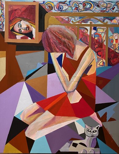 “Sky Rojo, malo eres”.  'Til It happens to you       You don't know how it feels, how it feels (Lady Gaga) di Dámaso Arriero García, Pittura in vendita su Singulart