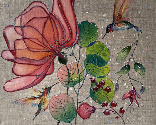 Flying hummingbirds and flowers von Mary Voloshyna, Malerei kaufen auf Singulart
