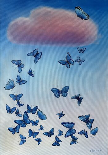 Butterfly flight to the cloud by Mary Voloshyna, Painting for Sale on Singulart