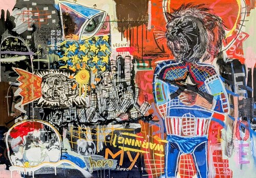 Operazione ruggito del leone, gloria esposta verità nascosta par Rosario Annunziata, Peinture en vente sur Singulart