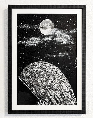 Great Gray Owl under the moon von stefano Lunardi, Fotografie kaufen auf Singulart