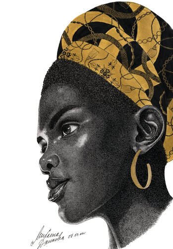 Portrait of a Woman with a Golden Turban von Miglena Dyankova, Zeichnungen kaufen auf Singulart