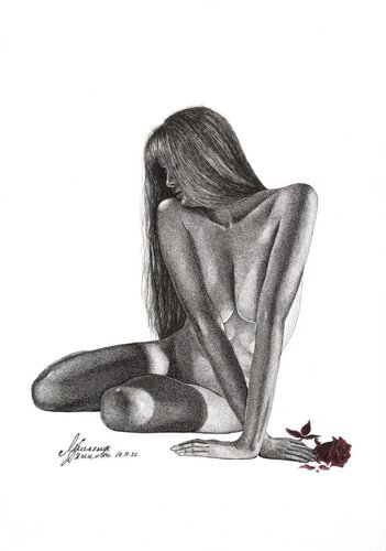 Woman with a Red Rose di Miglena Dyankova, Disegno in vendita su Singulart