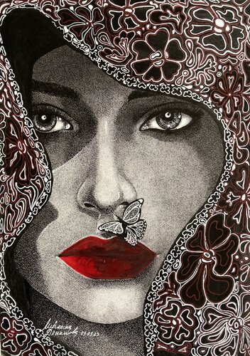 Butterfly Woman with Red Lips von Miglena Dyankova, Zeichnungen kaufen auf Singulart