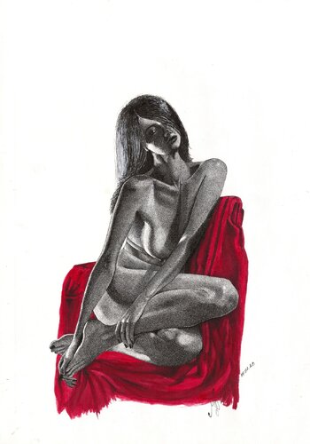 Woman on a Red Drape von Miglena Dyankova, Zeichnungen kaufen auf Singulart
