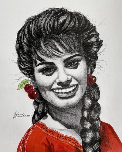 Maiden with cherries von Miglena Dyankova, Zeichnungen kaufen auf Singulart