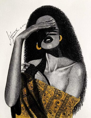 African Woman with Gold Shawl by Miglena Dyankova, Drawing for Sale on Singulart