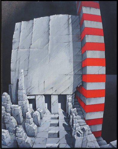 200201 red stripped van Gerard Philippart, Schilderij te koop op Singulart