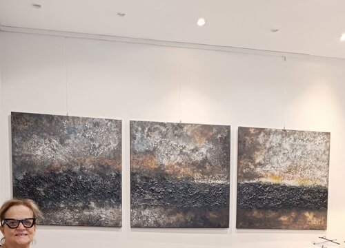 Trittico..Stormi d'uccelli neri, com'esuli par luana baldi, Peinture en vente sur Singulart