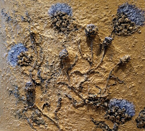 Fiori di carciofo, foglie e oro von luana baldi, Malerei kaufen auf Singulart