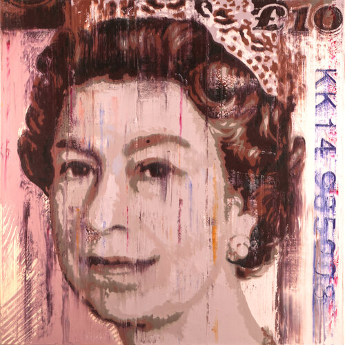 Portrait of the British Pound (Queen Elisabeth) van Djawid C. Borower, Schilderij te koop op Singulart