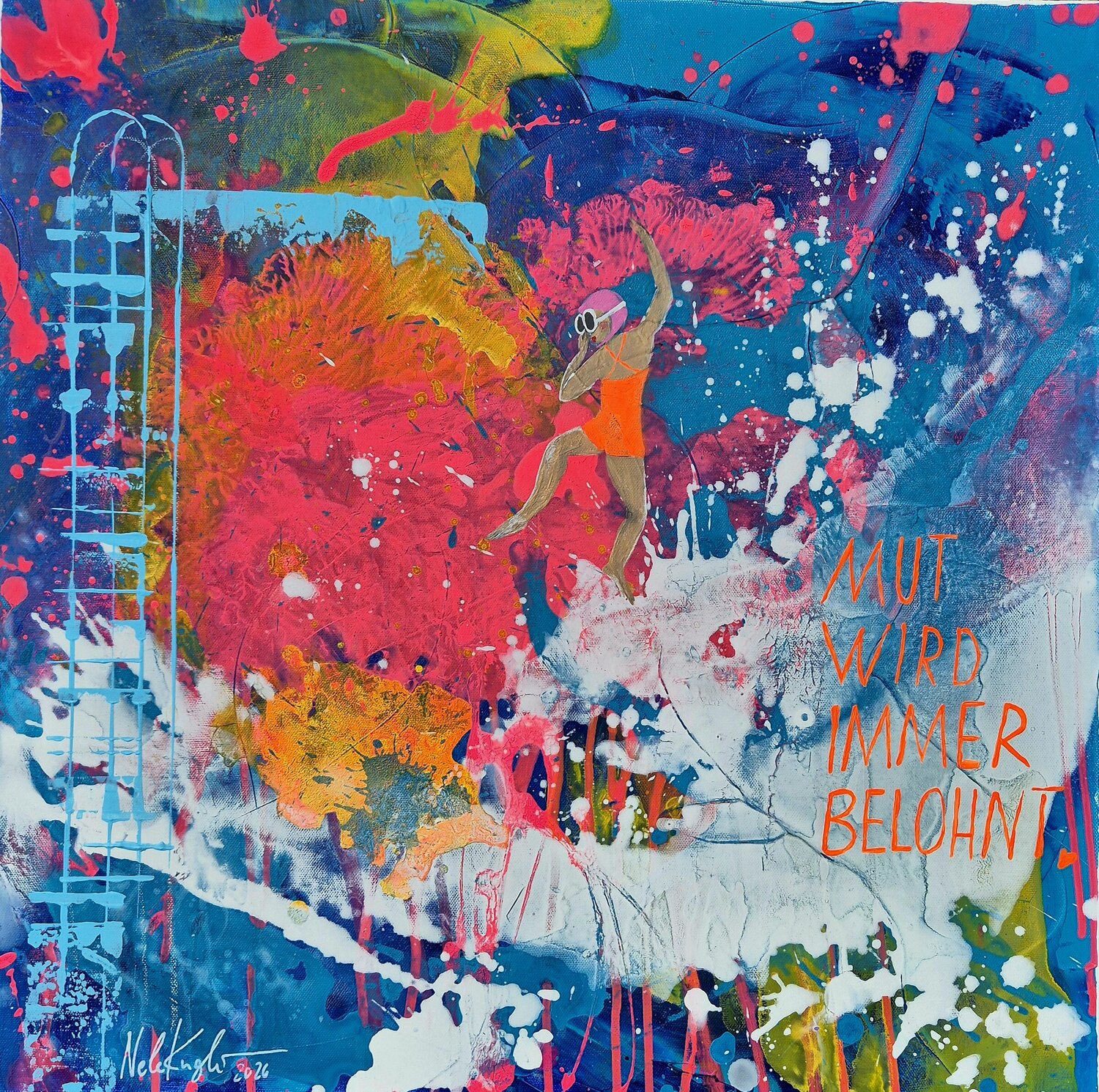 Mutmachbild "MUT WIRD IMMER BELOHNT!"" Nele Kugler Original painting for sale