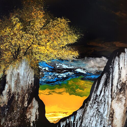 Cliff with tree by Felix Günther, Painting for Sale on Singulart