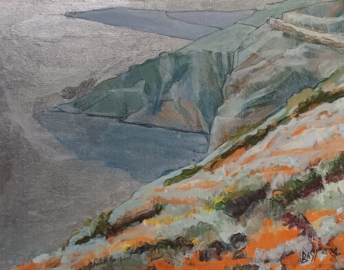 Autumn day, orange afternoon..Silver road and silver sea. . van Andrea Bassi, Schilderij te koop op Singulart