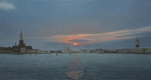 Venedig Abendstimmung mit Blick auf die Salute Kirche by Manfred Hönig, Painting for Sale on Singulart