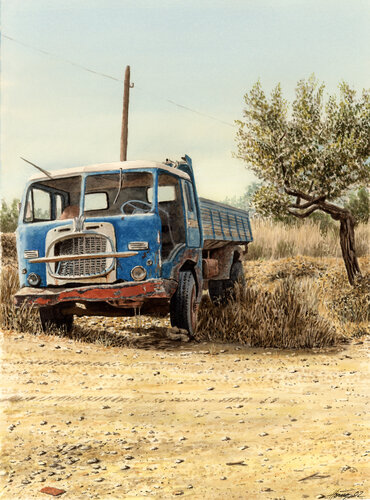 Blauer Fiattruck by Manfred Hönig, Painting for Sale on Singulart