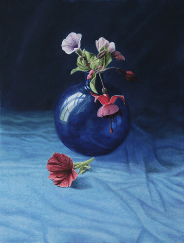 Stilleben mit blauer Vase von Manfred Hönig, Malerei kaufen auf Singulart