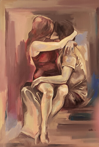 Couple Kissing van Fanitsa Petrou, Schilderij te koop op Singulart