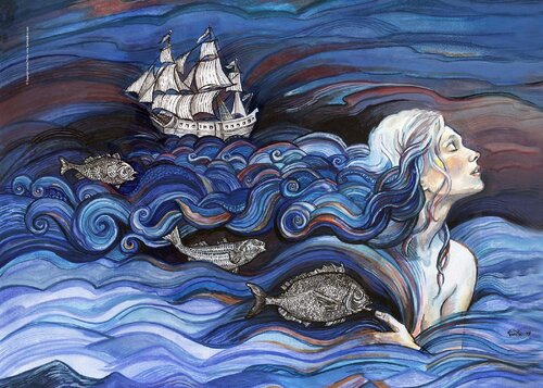 A Ship on Her Hair - I van Fanitsa Petrou, Schilderij te koop op Singulart