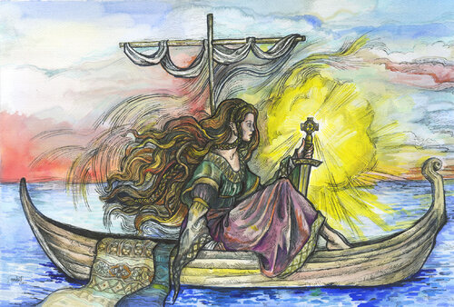 Lady of the Lake - Returning to Avalon de Fanitsa Petrou, Pintura a la venta en Singulart