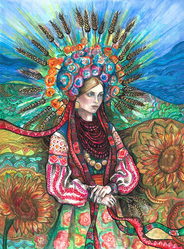Ukrainian Flower Crown van Fanitsa Petrou, Schilderij te koop op Singulart