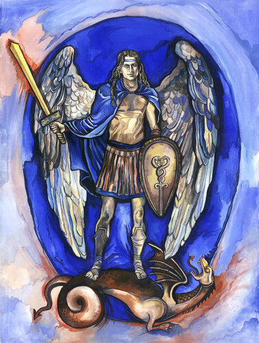 Archangel Michael with Dragon van Fanitsa Petrou, Schilderij te koop op Singulart