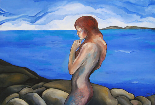 Early Morning Light - Seascape with Mermaid - I di Fanitsa Petrou, Pittura in vendita su Singulart