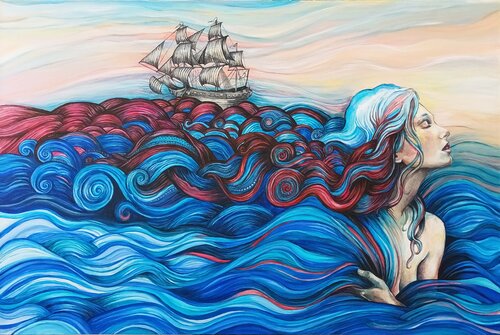 A Ship on Her Hair - III van Fanitsa Petrou, Schilderij te koop op Singulart