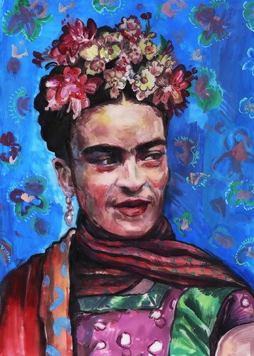 Frida's Flower Crown van Fanitsa Petrou, Schilderij te koop op Singulart