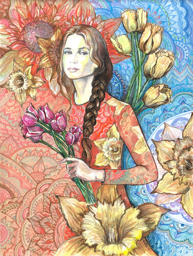 Tulips and Daffodils de Fanitsa Petrou, Pintura a la venta en Singulart