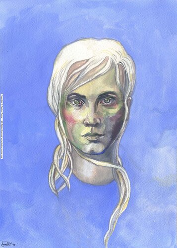 Portrait of a Woman on Blue di Fanitsa Petrou, Pittura in vendita su Singulart