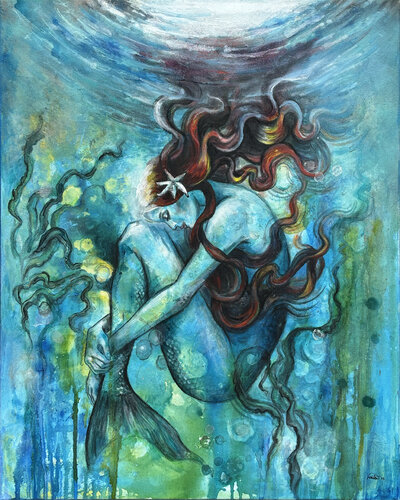 Sleeping Mermaid by Fanitsa Petrou, Painting for Sale on Singulart