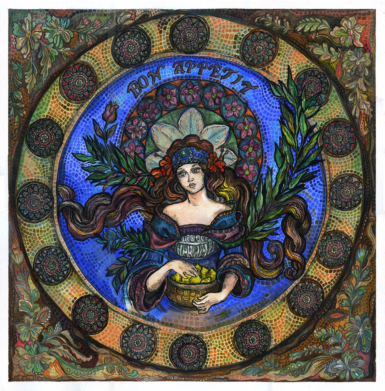 Bon Appétit II - Art Nouveau Inspired Fanitsa Petrou Originalgemälde zu verkaufen