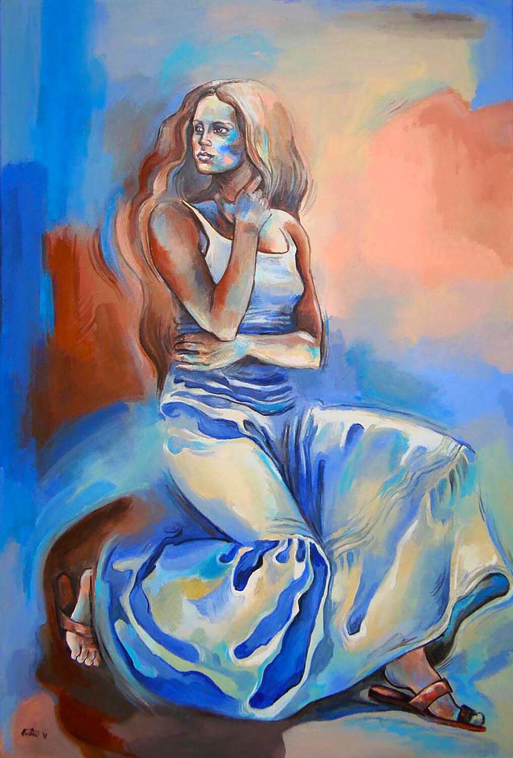 Woman in a Long Skirt Fanitsa Petrou Originalgemälde zu verkaufen