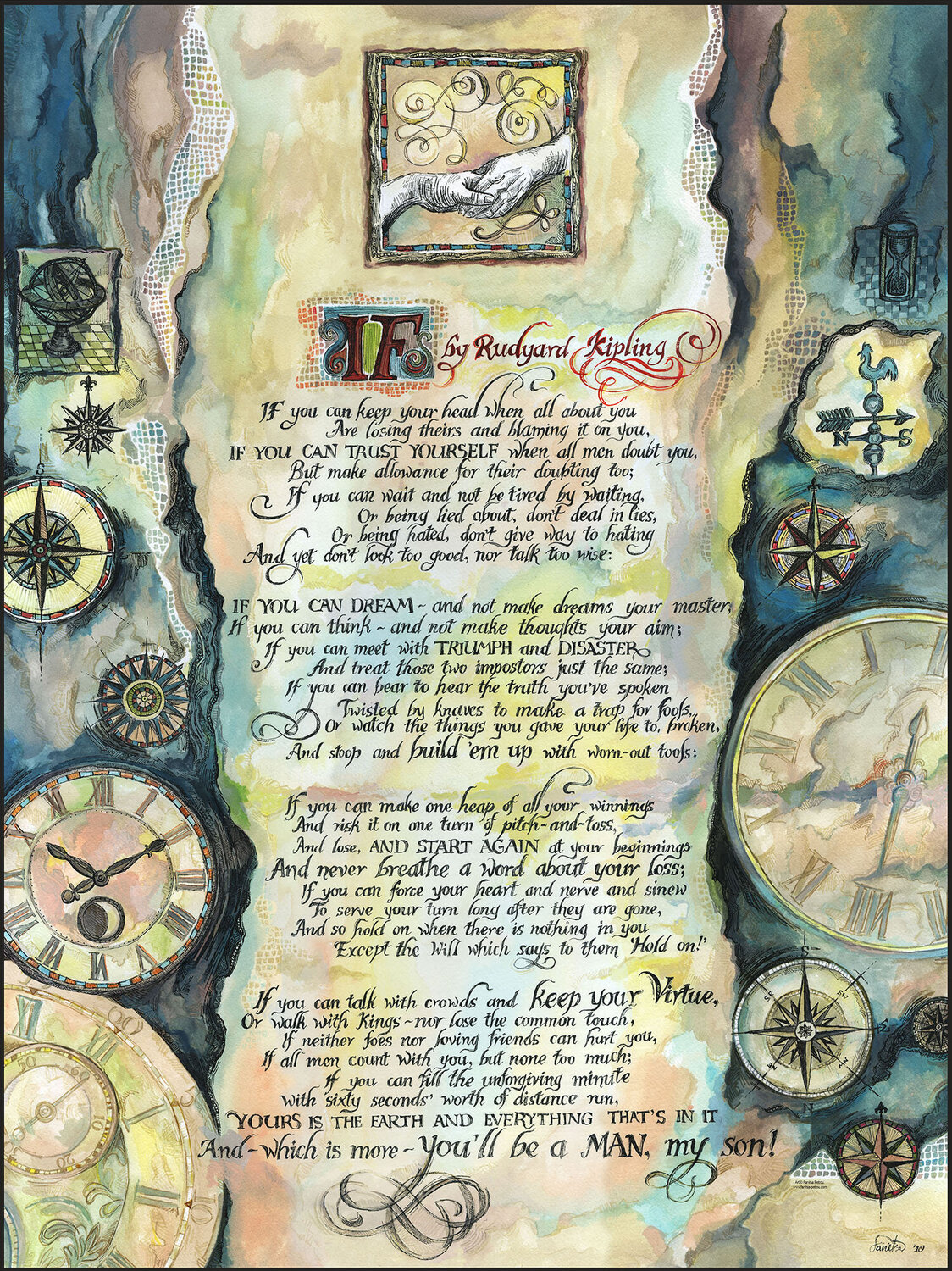Calligraphy of the poem IF by Rudyard Kipling Fanitsa Petrou Peinture originale à vendre
