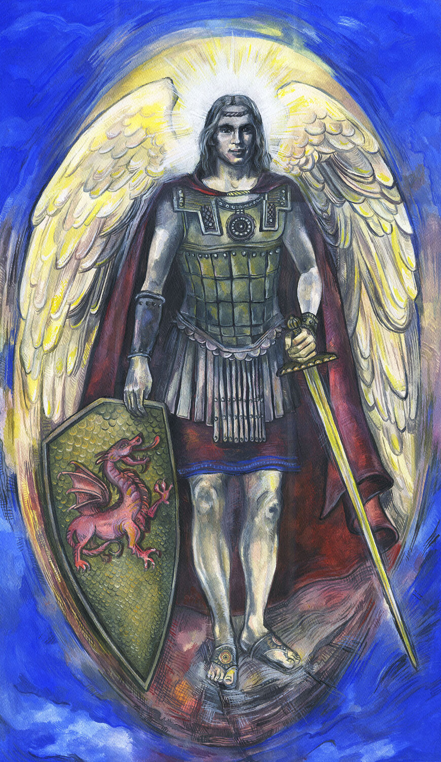 Archangel Michael with Dragon Shield and Sword Fanitsa Petrou