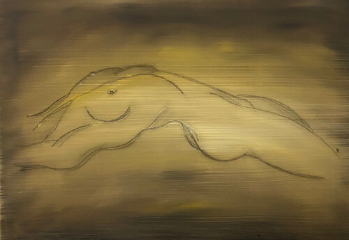 Liegender Akt in braun by Hagen Wieland, Painting for Sale on Singulart