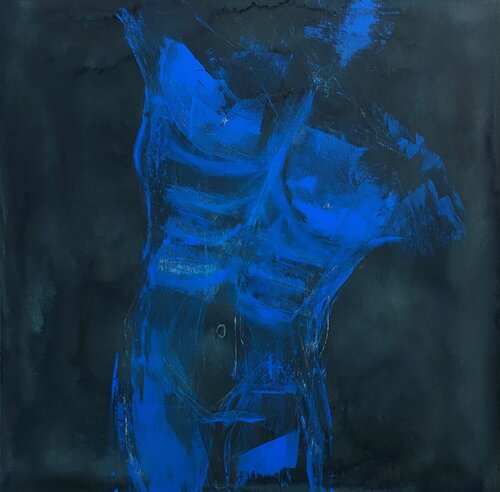 Männlicher Akt blau von Hagen Wieland, Malerei kaufen auf Singulart