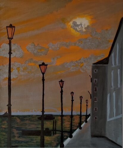 Lampioni lungo la fondamenta veneziana von Miriam Brussato, Malerei kaufen auf Singulart