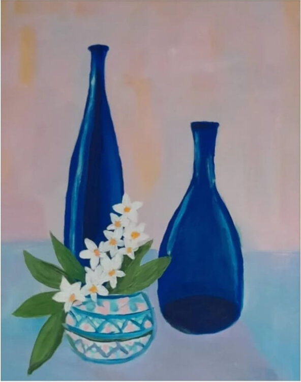 Orchid with blue bottles Miriam Brussato