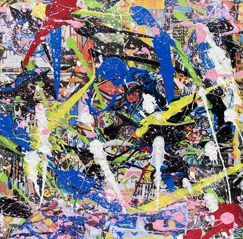 Vive les fleurs, les collages et les flamants roses di SEB PAUL MICHEL, Pittura in vendita su Singulart